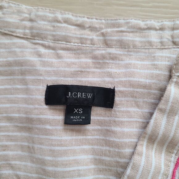 J. Crew Top XS Beige Striped Pink Embroidered Linen Boho Pullover Shirt - Picture 8 of 11